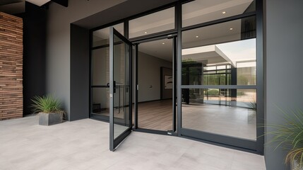 Interior glass door, room divider. A trademark of modern appearance