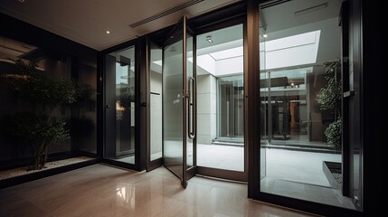 Fototapeta na wymiar Interior glass door, room divider. A trademark of modern appearance