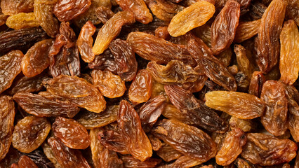 Raisin dried grape berries top view. Raisin ingredient in culinary cooking 