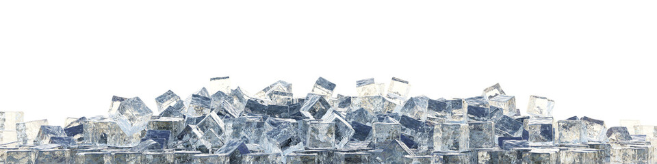 Realistic ice cubes blocks composition with empty space - 3D Illustration