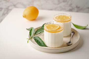 Dessert panna cotta with lemon