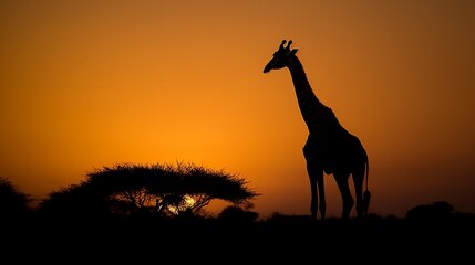 Fototapeta na wymiar Giraffe Silhouette Against the Sunset