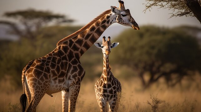 Fototapeta Giraffe Mother and Calf
