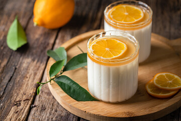 Dessert panna cotta with lemon
