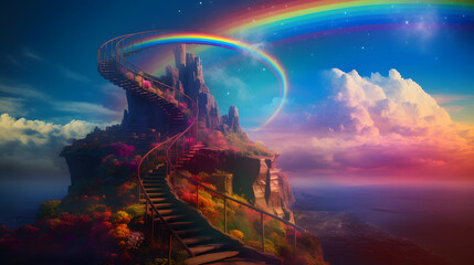 Fototapeta na wymiar Stairs to Sky Fantasy World