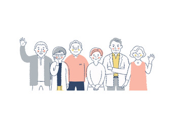 笑顔のシニア世代の男女6人　上半身