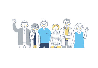 笑顔のシニア世代の男女6人　上半身