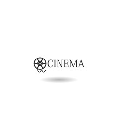 Movie film reel, video production icon with shadow