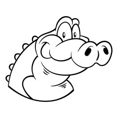 Cartoon illustration of Saltwater Crocodile head with smiley faces. Best for outline, logo, and coloring book with wildlife themes