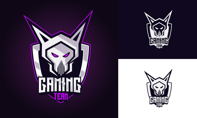 Robo skull mascot logo for gaming Purple sport emblem with skull Vector illustration isolated on background