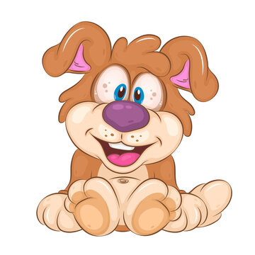 Funny Cartoon Dog. Clipart. Cartoon illustration of a funny dog sitting on the floor. Unique design, Children's mascot.
