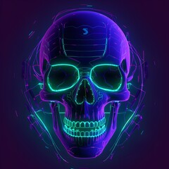 "Luminous Death: A Neon Skull's Symbolic Presence in the Metaverse" / Generative AI Artwork