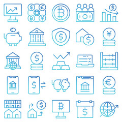 A set pack of economy (gradient outline) icons set.
The collection includes for mobile app,web design, UI or site design.
