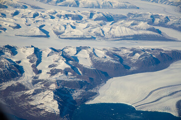 View at Greenland glaciers from a plane