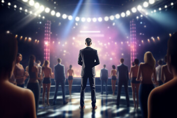 View from the Backstage: TV Show Host or Contestant on Stage