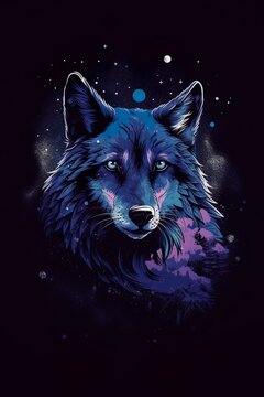 blue Violet wolf T-shirt Design