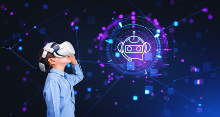 Boy in VR glasses, AI interface