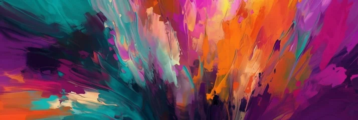 Photo sur Plexiglas Mélange de couleurs 보라, 오렌지, 초록, 유화, 그림, 수채화.  AI 생성.