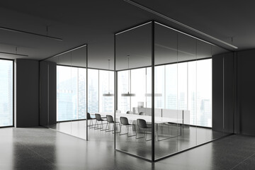 Gray and glass office meeting room corner