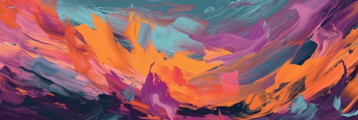 보라, 오렌지, 초록, 유화, 그림, 수채화.  AI 생성.