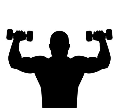 vector silhouette Muscular man playing barble on white background,