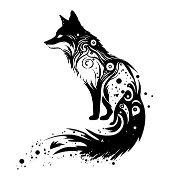 Fox Silhouette Design with Tribal Elements for a Modern Bohemian Vibe. Perfect for Logo, Tattoo, and Graphic Projects.