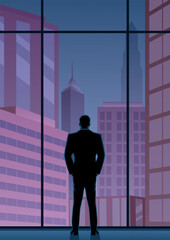 Businessman Watching City Vertical