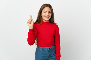 Little girl over isolated white background showing and lifting a finger in sign of the best