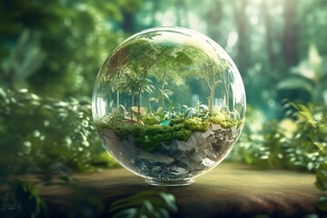 Eco-Sphere: A Sustainable Ecosystem in a Glass Ball, sustainability and self-sustaining, Generative AI - obrazy, fototapety, plakaty