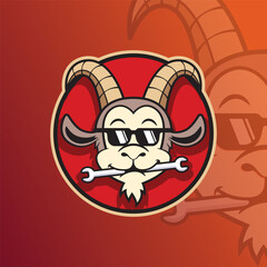 Mascot of Goat Mechanic Garage that is suitable for e-sport gaming logo template