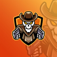 Mascot of Skull Gunslinger that is suitable for e-sport gaming logo template