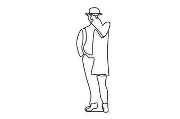 old fashioned detective pose full length line art