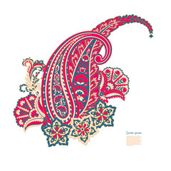 Isolated Floral Paisley. Asian Arabian greeting card design