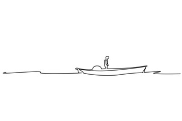 man on boat fisherman sea lake line art