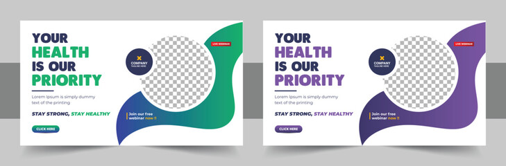 Medical healthcare video thumbnail or web banner video thumbnail, Thumbnail for hospital live workshop business template, Dental hospital and clinic social media cover layout