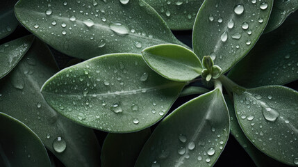 Sage, adorned with glistening droplets of water. Generative AI