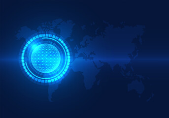 Obraz premium Technology circle is on the map of the world. It means technology that can reach everyone in the world. Helps to be more comfortable. both send communication information doing business abroad