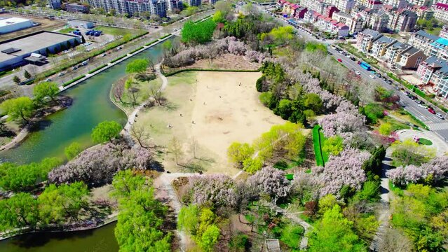Aerial photo of green space in Tianjin Modern City Park