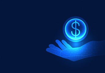 businessman hand holding digital coin Modern financial technology popularly uses digital coins for trading. It is convenient to use. Modern business people turn to use more and more.