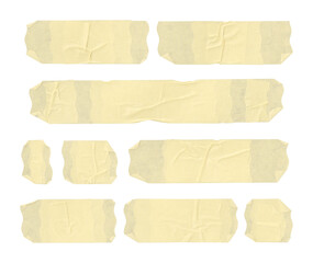 Collection of adhesive tape pieces on transparent background	