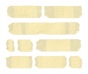 Collection of adhesive tape pieces on transparent background	