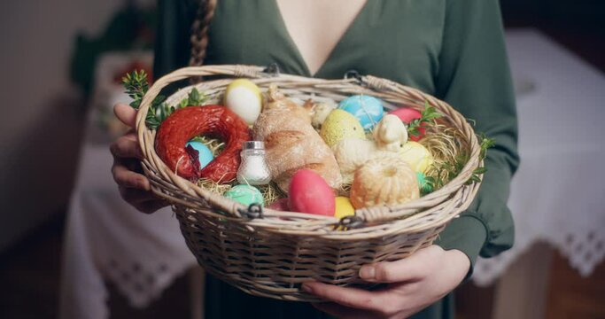 Woman Holding Easter Backet Easter Holidays Decorations
