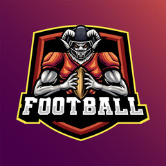 Mascot of goat rugby american football that is suitable for e-sport gaming logo template