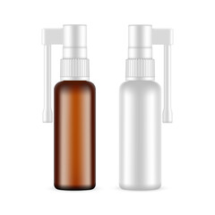 Throat Spray Bottles Mockups, Isolated on White Background. Vector Illustration