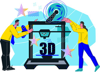 3D printer construction of a three-dimensional objects from polymers for industry and medicine.