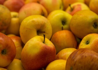Naklejka na ściany i meble Closeup shot of a fresh pile of tasty red and yellow apples