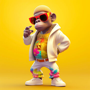Monkey rapper, cartoon colorful monkey with sunglasses nft style, Created with generative A