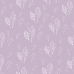 Hand-drawn white crocuses on light background. Seamless pattern for wallpaper, fabric, templates, wedding design.