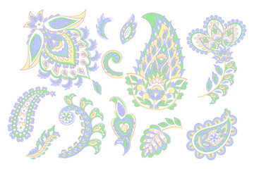 set of isolated elements paisley, flowers and leaf for you own design