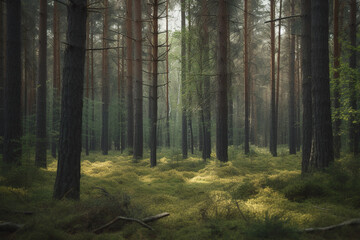 Obraz premium forest golden hour - - Generative AI
